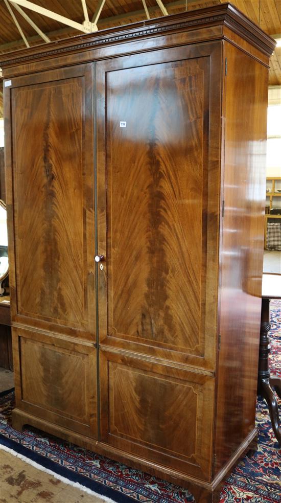 Good quality two door flame veneer mahogany crossbanded and boxwood strung wardrobe